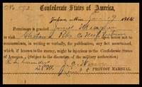 Confederate Military Leave Permission Form, 1863
