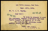 A.S. Barnes & Co., in N.Y. to W.J.P. [Will] Clarke, in D.C.
