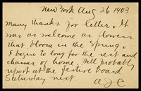 A.J.C. [Alfred Clarke], in N.Y., to his brother, Will, in D.C.
