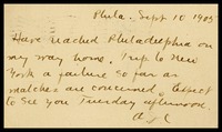 A.J.C. [Alfred Clarke], in Philadelphia, to brother, Will, in D.C.