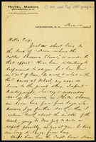 Hairy Mate [Charles Linkins], on Hotel March in Lexington, N.C. notepaper, to Cap. [Will Clarke]