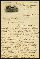 Stuart H. Edmunds, on Hotel Agnew in Atlantic City notepaper, to Mr. [Will] Clarke