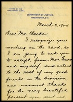 J. Harwood Graves, on Department of Justice, Office of the Appointment Clerk stationery, to Mr. [Will] Clarke