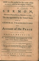 God is to be praised for the glory of his majesty, and for his mighty works. A sermon, delivered at North-Haven, December 11, 1783. The day appointed by the United States for a general thanksgiving on account of the peace concluded with Great-Britain.