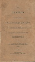 An oration delivered before "The Associated Disciples of Washington," on the 22d of February, 1812. The first anniversary of the institution.