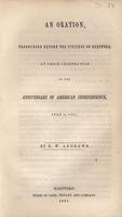 An oration, pronounced before the citizens of Hartford, at their celebration of the anniversary of American independence : July 4, 1851
