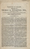 Election of judges : remarks of Thomas K. Finletter, Esq.,