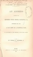 Comfort in tribulation. An address delivered in the Reformed Dutch church, Stapleton, S.I., September 26th, 1861, a day kept as a national fast, by appointment of the President of the United States.