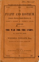 The war for the Union : a lecture, delivered in New York and Boston, December, 1861