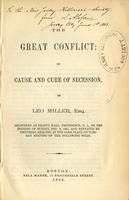 The great conflict, or, Cause and cure of secession