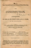 The Constitution : addresses of Prof. Morse, Mr. Geo. Ticknor Curtis, and S.J. Tilden, at the organization