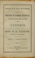 Relief for East Tennessee : meeting at Cooper institute, Thursday evening, March 10, 1864