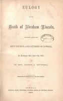 Eulogy on the death of Abraham Lincoln : delivered before the City Council and citizens of Lowell, at Huntington Hall, April 19th, 1865