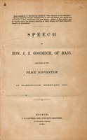 Speech of Hon. J.Z. Goodrich, of Mass., delivered in the Peace Convention in Washington, February, 1861.